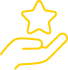 Excellence et Récompenses : Main tenant une Étoile Premium. Main ouverte en jaune tenant une étoile. Icône de qualité, récompense, évaluation ou service premium.
